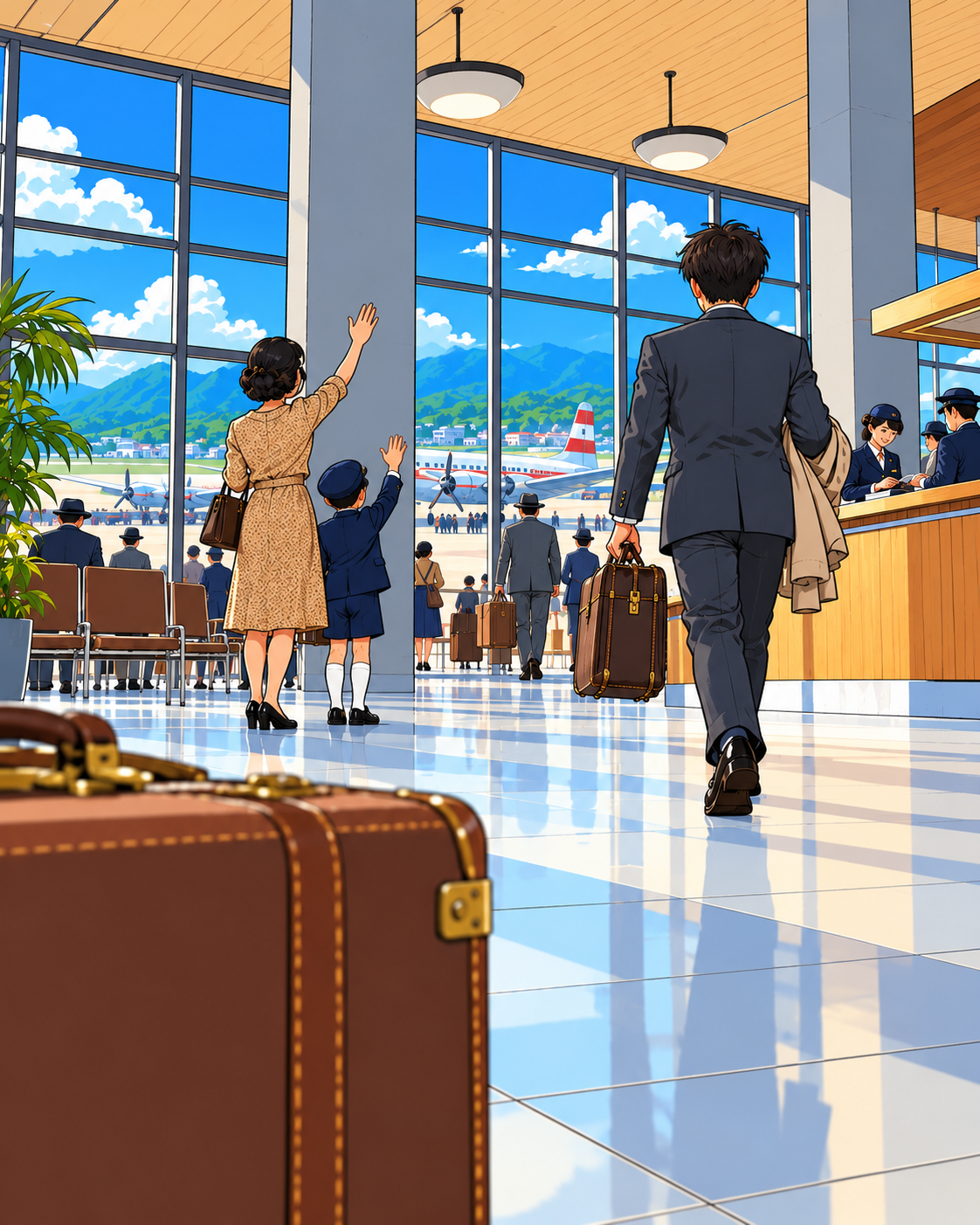 ターミナルで旅立つ人と見送る人