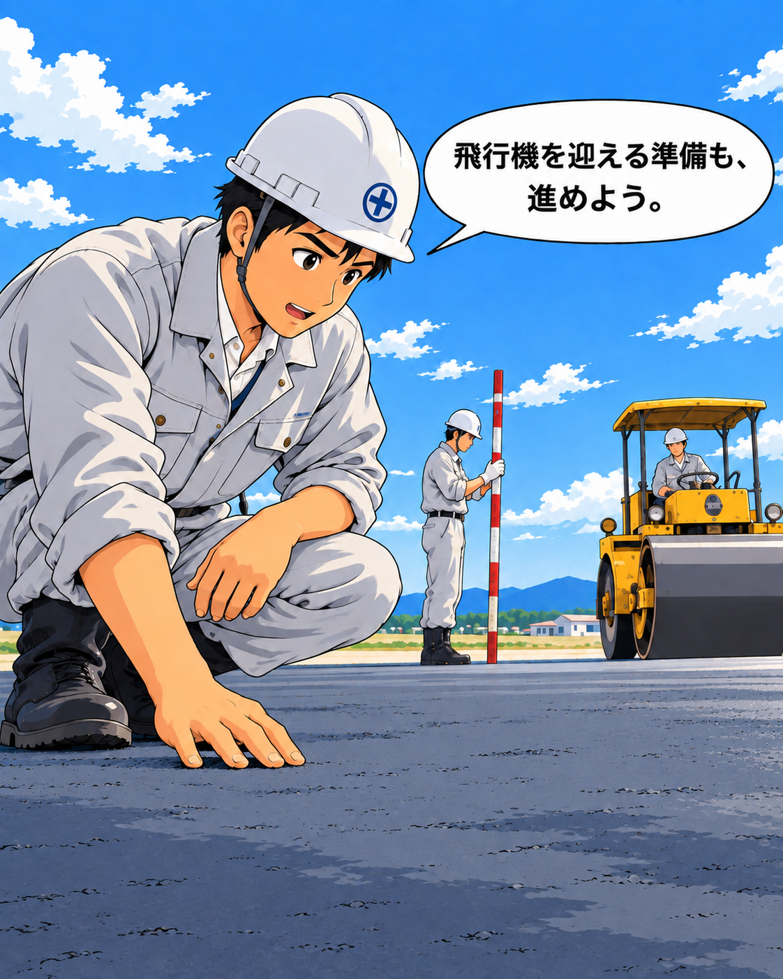 滑走路の整備にあたる人々