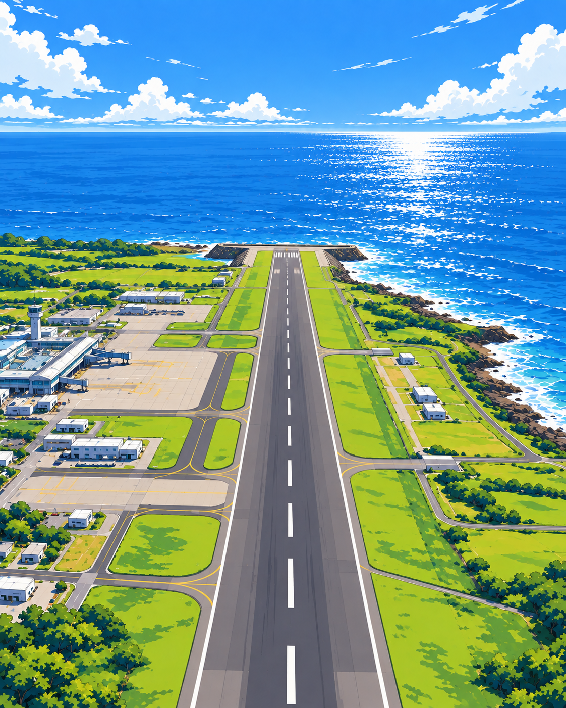 海へ向かって延びる滑走路のイメージ