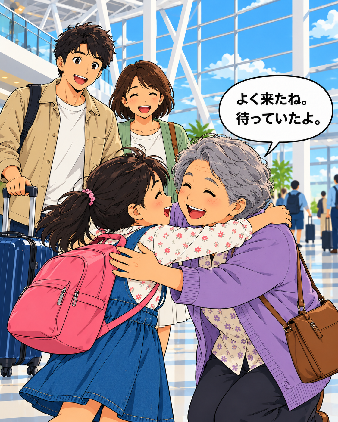 空港で再会する家族