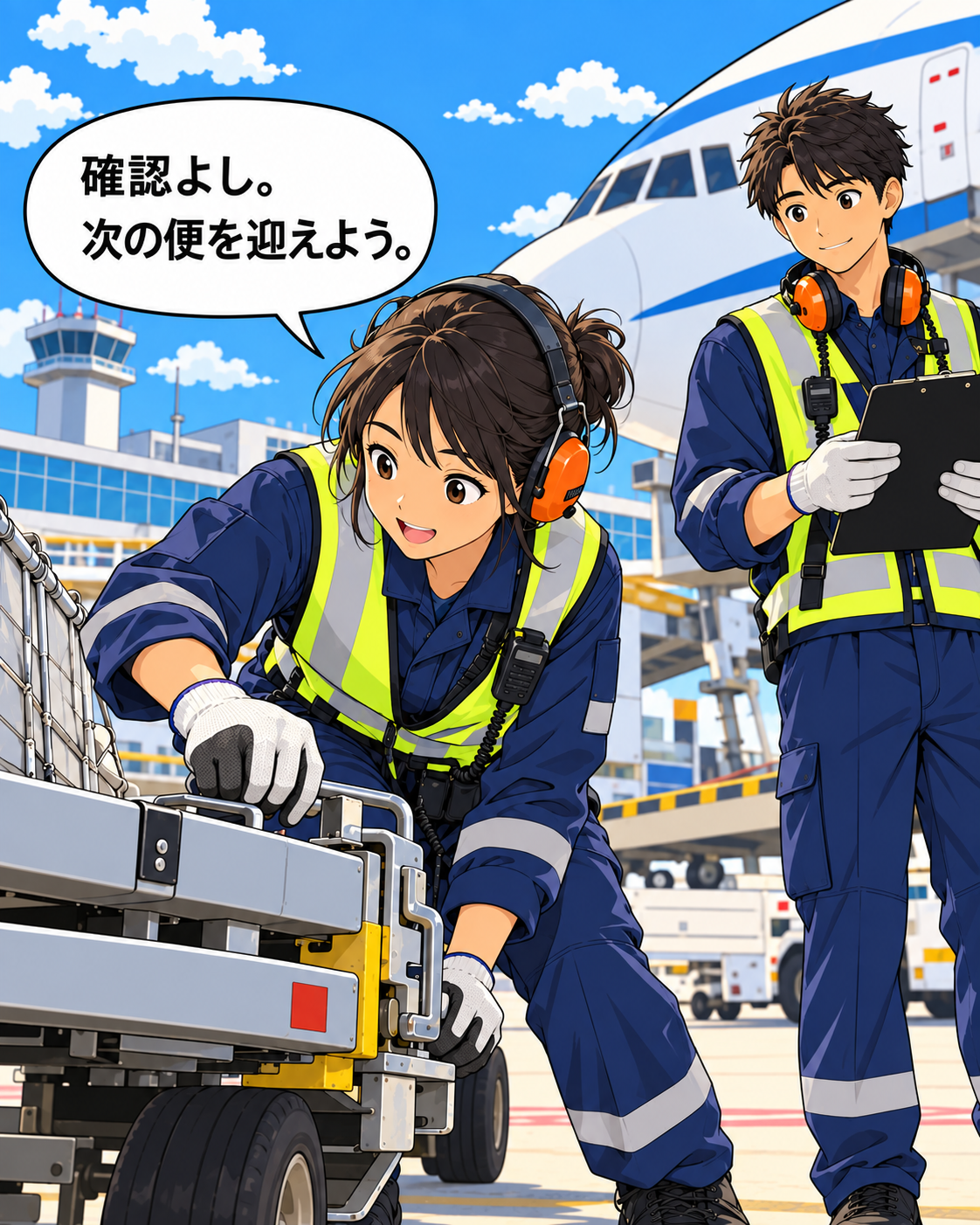 出発の準備をする地上の係員